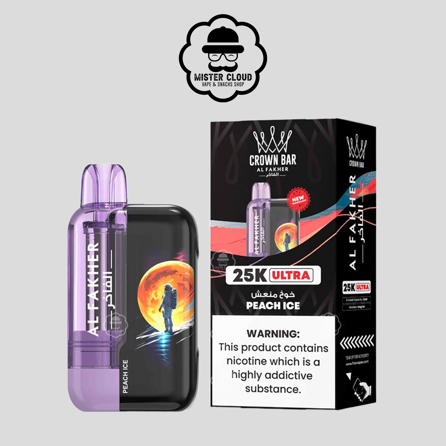 PUFF JETABLE ALFAKHER PEACH ICE 25K CROWN BAR 0.5% - MISTER CLOUD