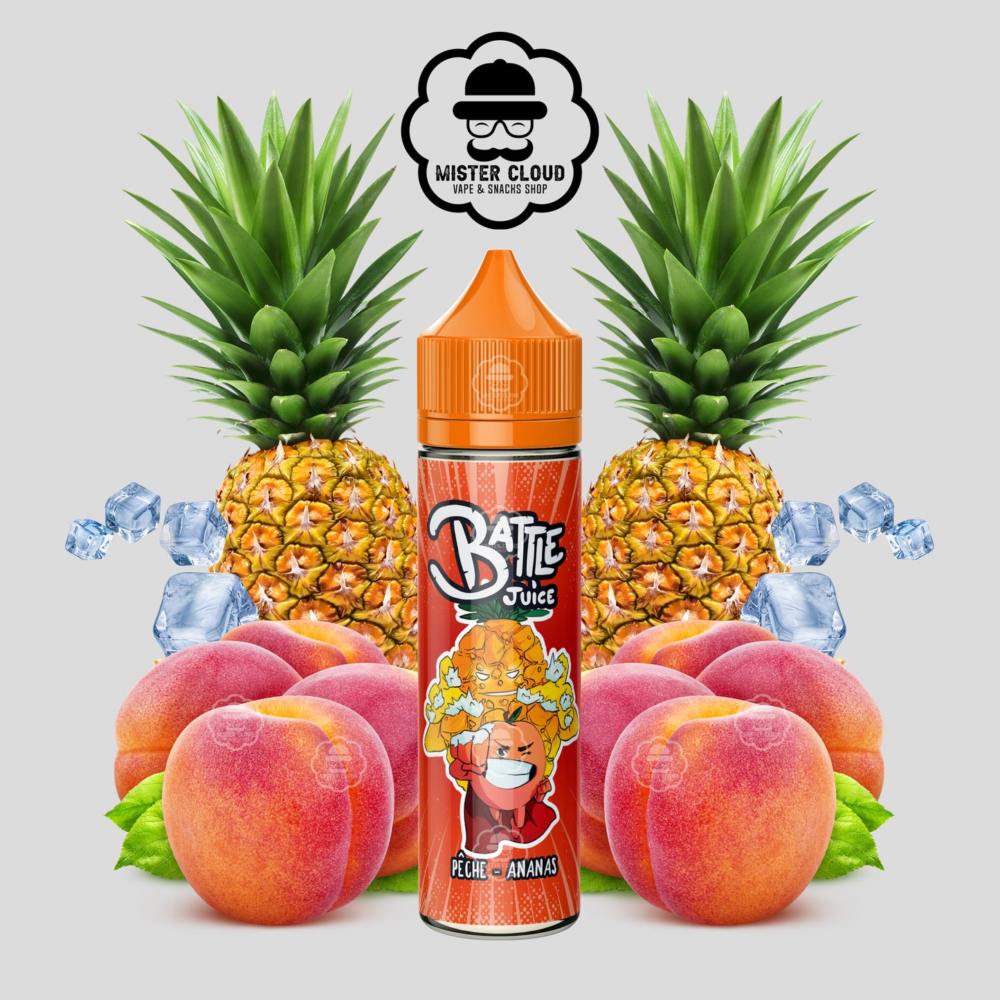 E-LIQUIDE BATTLE JUICE PĂCHE ANANAS 50ML - MISTER CLOUD