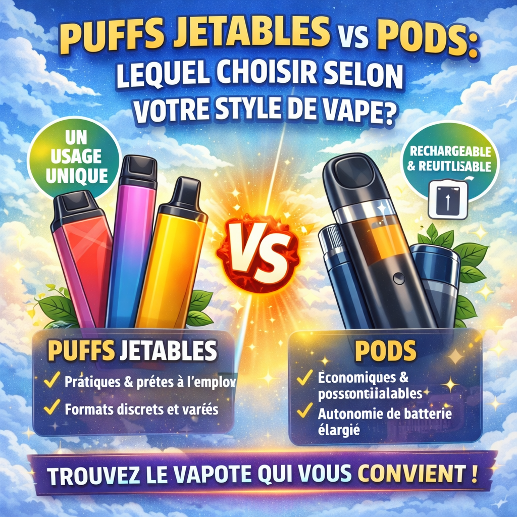PUFFS JETABLES VS. PODS : LEQUEL CHOISIR SELON VOTRE STYLE DE VAPE