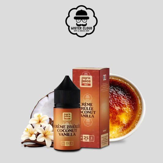 E-LIQUIDE CRÈME BRÛLÉE COCONUT VANILLA AURA JUICE SALT 25MG 30ML - MISTER CLOUD