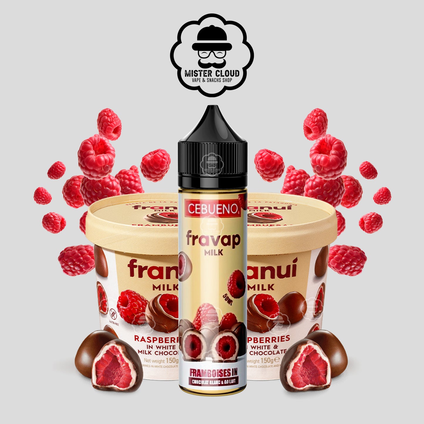 E-LIQUIDE CEBUENO FRAVAP MILK FRAMBOISE & CHOCOLAT AU LAIT 50ML - MISTER CLOUD