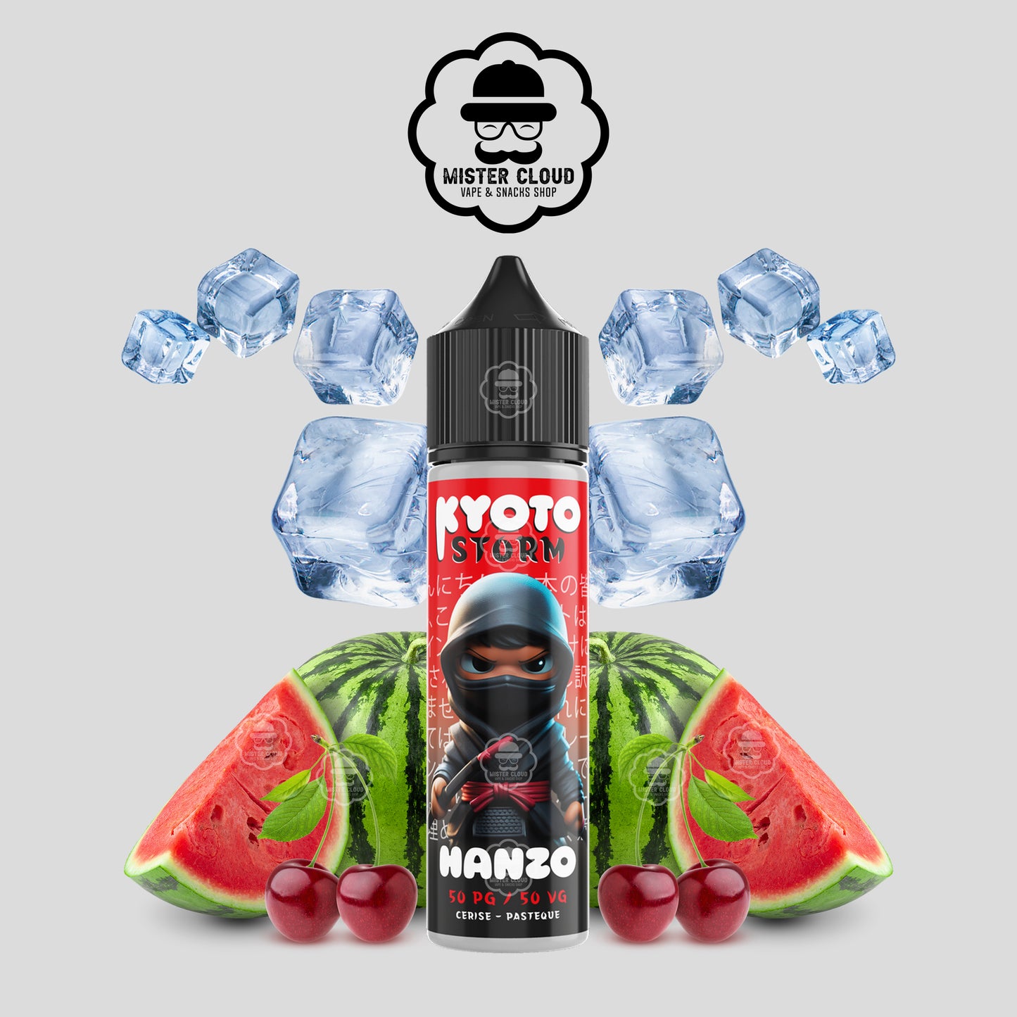 E-LIQUIDE KYOTO STORM HANZO CERISE PASTÈQUE 50ML - MISTER CLOUD