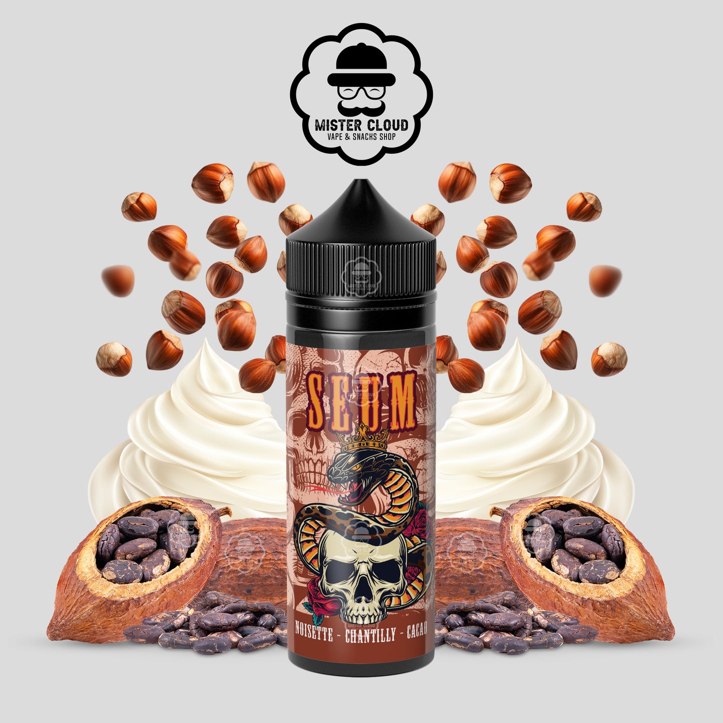 E-LIQUIDE SEUM NOISETTE CHANTILLY CACAO 100ML - MISTER CLOUD
